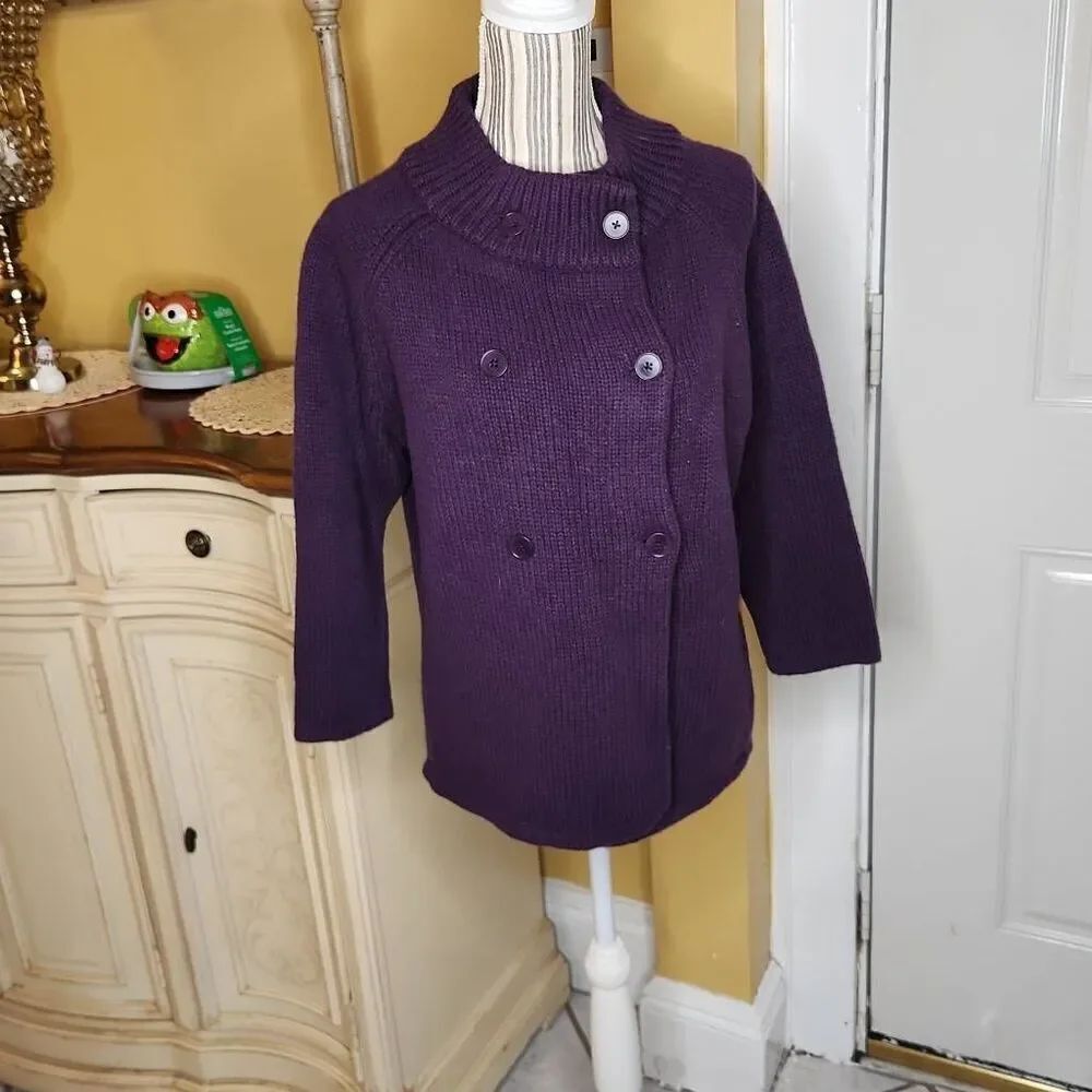 Talbots Wool Cashmere Cardigan Sweater Button Front Purple Size L Preppy
